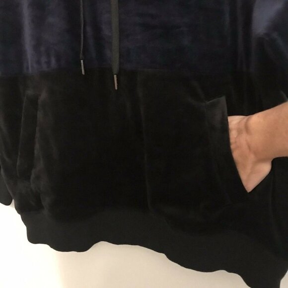 Champion Elite Velour Hoodie Sweatshirt Medium Black Navy Blue Color blo… - Picture 5 of 8